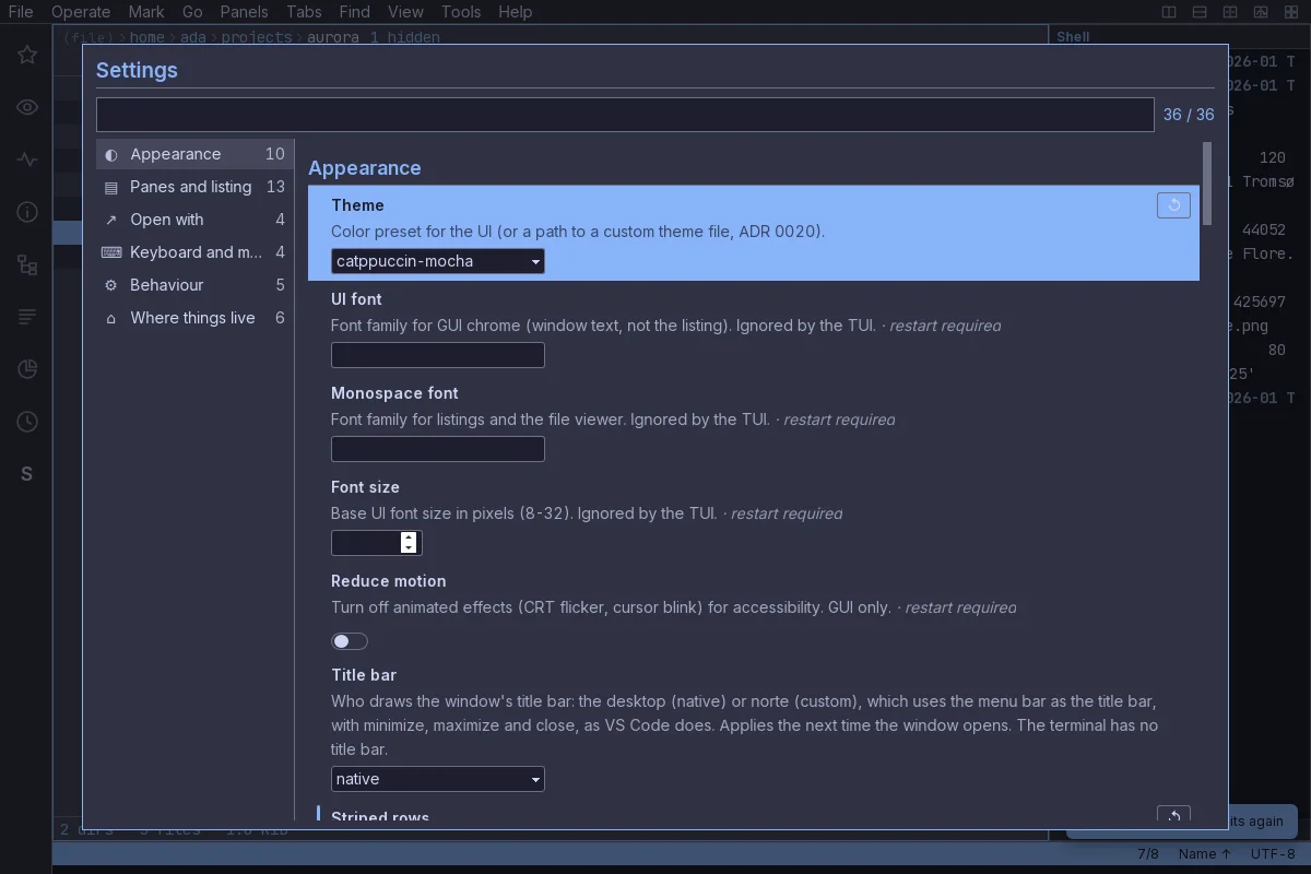 Settings with real controls